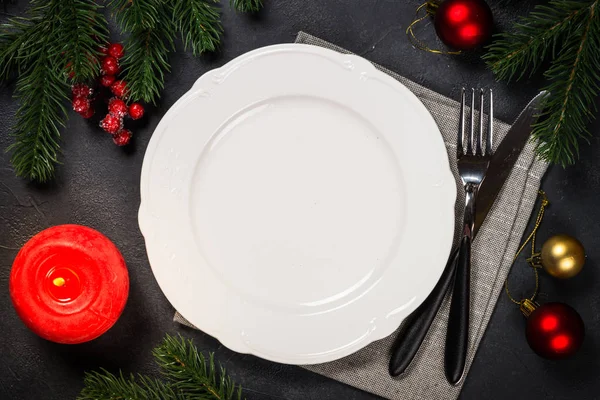 Configuración de mesa de Navidad en negro — Foto de Stock