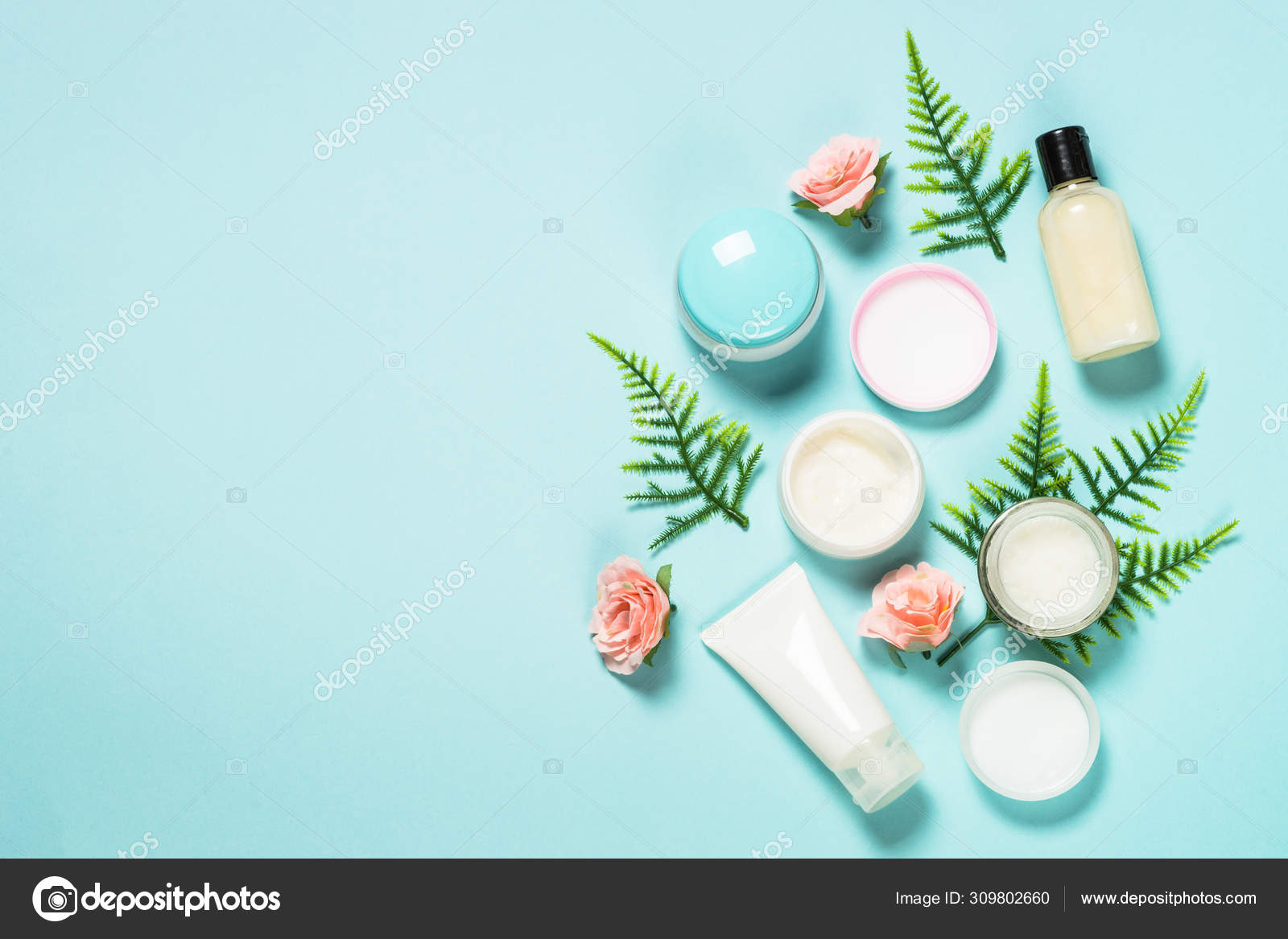 Natural cosmetics, Skin care product on blue. Stock Photo by ©Nadianb