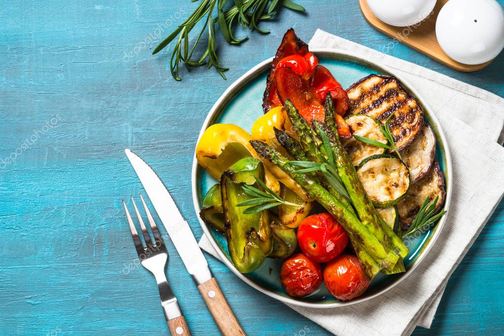 Grilled vegetables - zucchini, paprika, eggplant, asparagus and tomatoes.