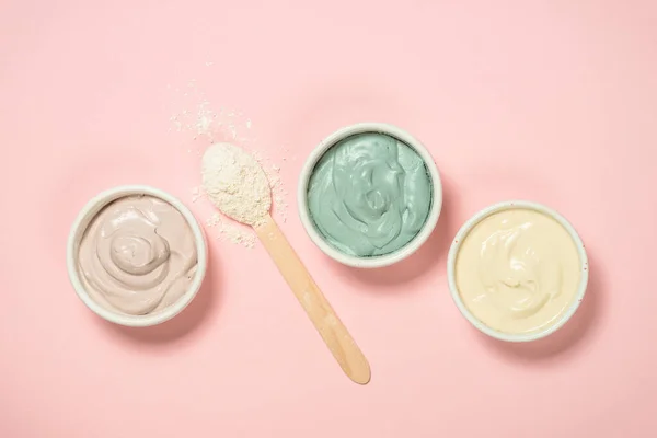 Clay mask on pink bakground, skincare product. — Stockfoto