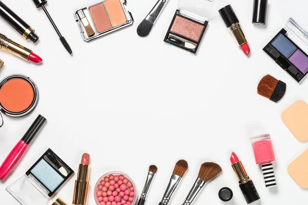 Makeup professional cosmetics on white. — Stock Image Makeup professional cosmetics on white. Royalty Free Stock Images