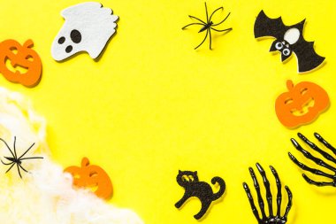 Cadılar Bayramı düzlüğü parti dekorasyonları ile arka plan maketi.