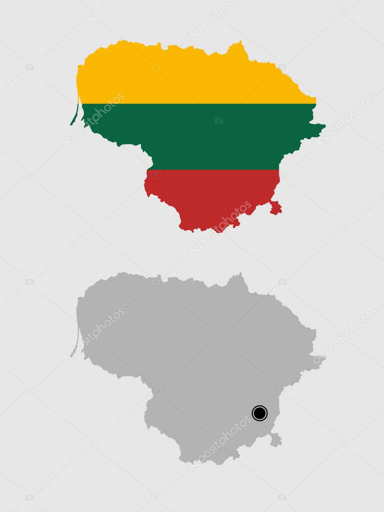 Contour of Lithuania in grey and in flag colors