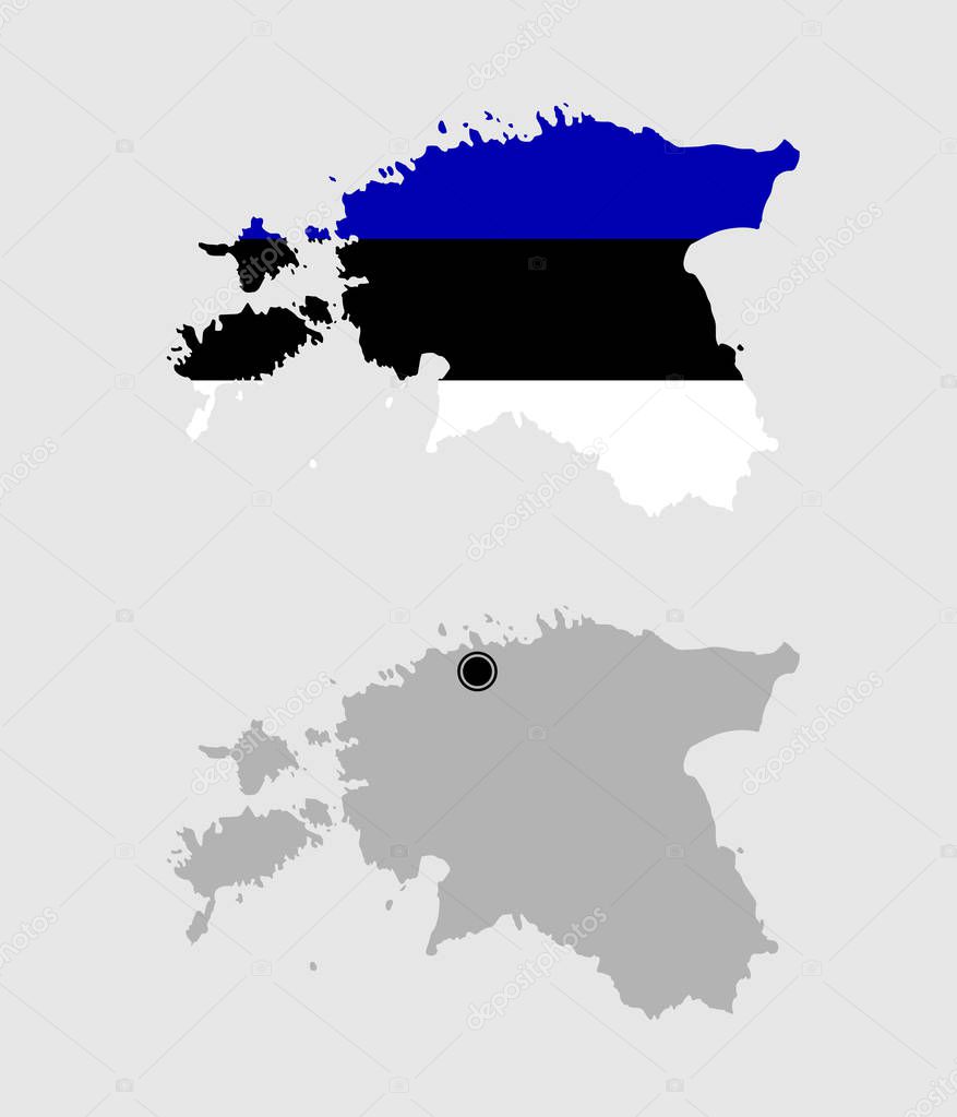 Contour of Estonia in grey and in flag colors