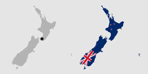 Kontur Von Neuseeland Grau Und Fahnenfarben — Stockvektor
