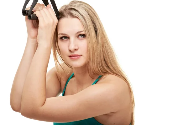 Retrato de mujer con accesorios de fitness — Foto de Stock