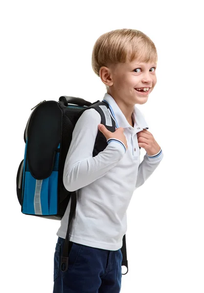 Ragazzo allegro con lo schoolbag — Foto Stock