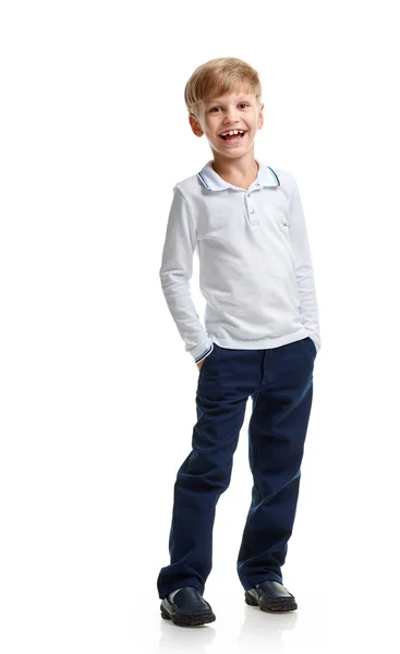 Menino positivo alegre da escola — Fotografia de Stock