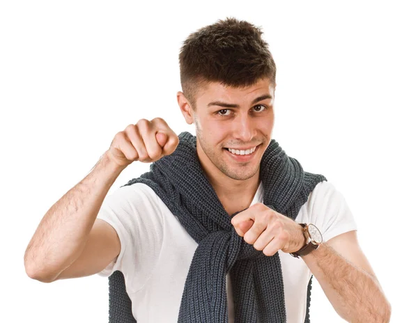 Young man shows the fig — Stock Photo, Image