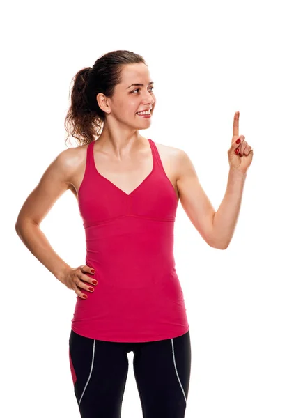 Fitnessfrau zeigt an — Stockfoto