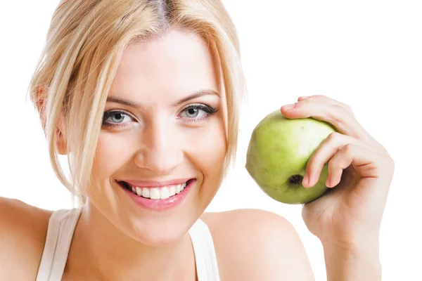 Chica alegre con manzana —  Fotos de Stock