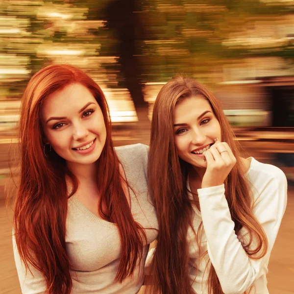 Two sexy, beautiful young happy women — Stock Photo, Image