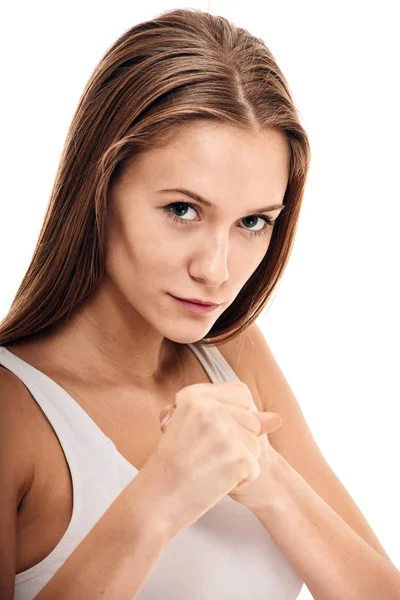 Boxning girl porträtt — Stockfoto