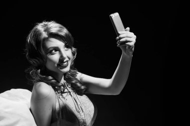 Glamour Moda Lady selfie. siyah ve beyaz