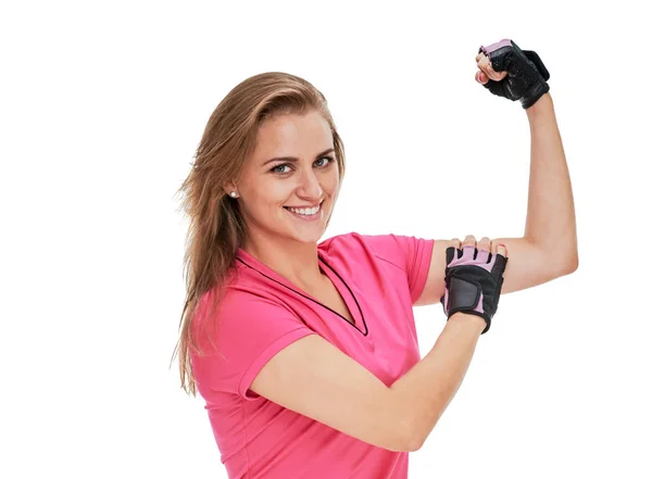 Sportswoman montrant biceps — Photo