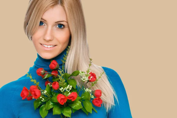 Portrait with flowers — Stock Photo, Image