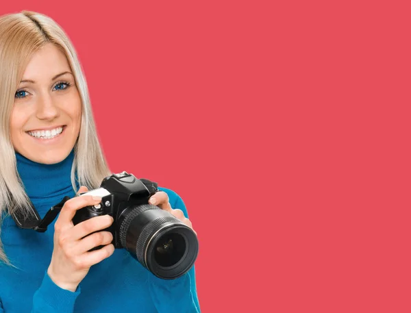 Smiling beauty photographer girl — Stock Photo, Image