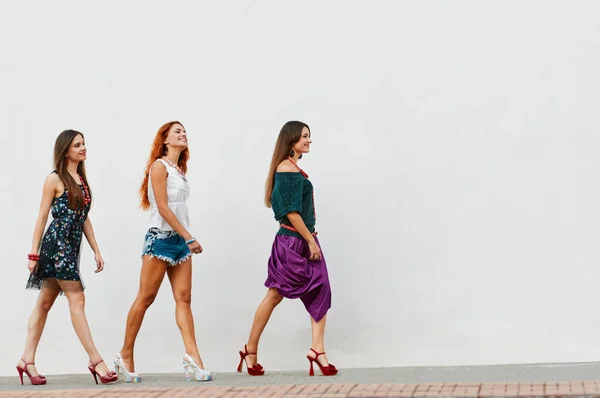 Mulheres alegres andando — Fotografia de Stock