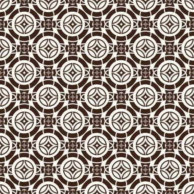 Sorunsuz vektör desen geleneksel Asya tarzı. Japon kutsal sembolü. Rhombus bir daire içinde. Bej siyah. Vektör renk arka plan.