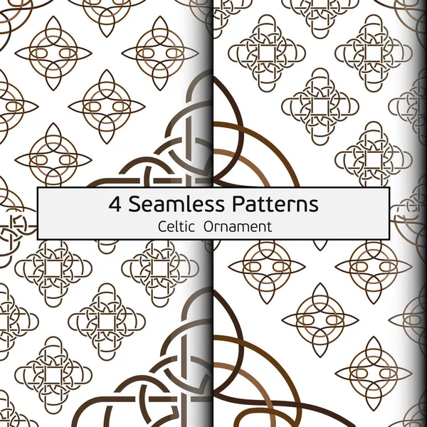 Set of seamless Celtic patterns in old style. The Celtic traditional wattled ornament from crosses and knots. Irish symbol. Vector color background.