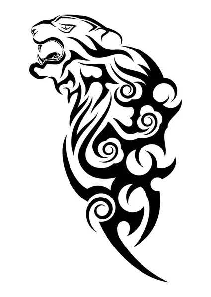 Tigre Furioso Tatuaje Tribal Negro Ilustración Vectorial Cabeza Del Tigre — Vector de stock