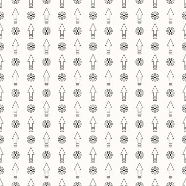 Seamless modeli ile bir açık renkli figürlü bir oku. Hedef. Sonsuz doku Tekstil tasarımı için. Bej renkli bir arka plan üzerinde yinelenen. Soyut geometrik doku. Vektör renk arka plan.