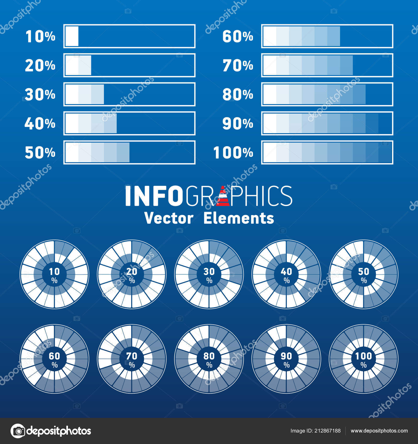 Set White Blue Percentage Charts Infographic 100 Percent Rectangular Percentage Stock Vector C Balashovmihail38 Gmail Com