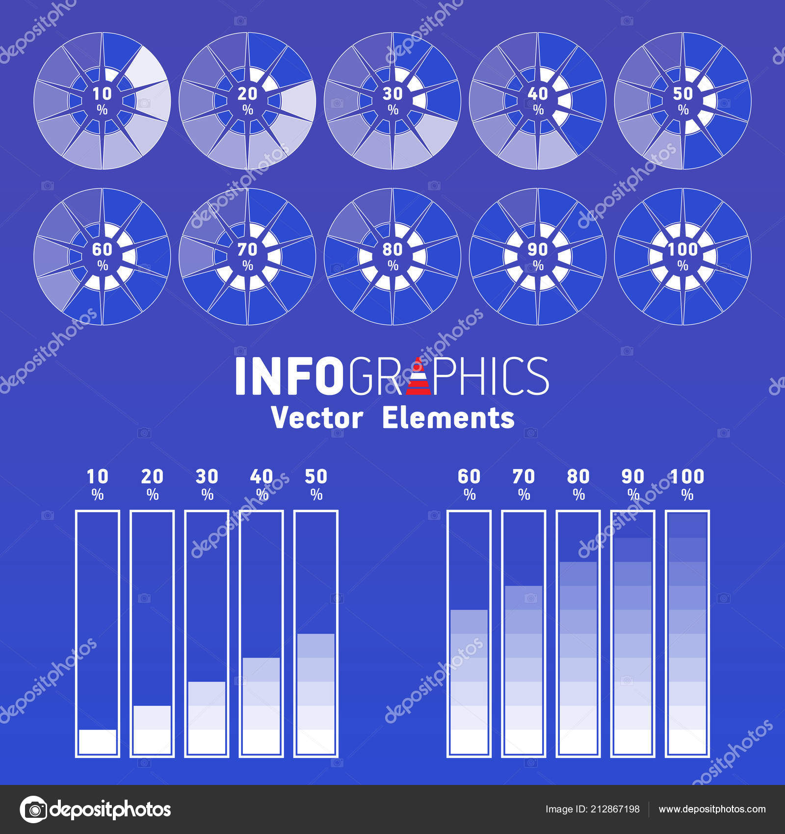 Set White Blue Percentage Charts Infographic 100 Percent Rectangular Percentage Stock Vector C Balashovmihail38 Gmail Com