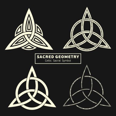 Dört vektör Celtic sakral simgeler kümesi. Sihirli işareti. Kutsal geometri. Vikingler kutsal sembolü. Antik Keltler sakral iz. Simya; din; Felsefe; Astroloji ve Maneviyat. Vektör çizim.