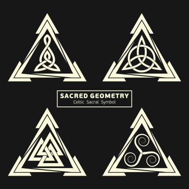Dört vektör Celtic sakral simgeler kümesi. Sihirli işareti. Kutsal geometri. Vikingler kutsal sembolü. Antik Keltler sakral iz. Simya; din; Felsefe; Astroloji ve Maneviyat. Vektör çizim.