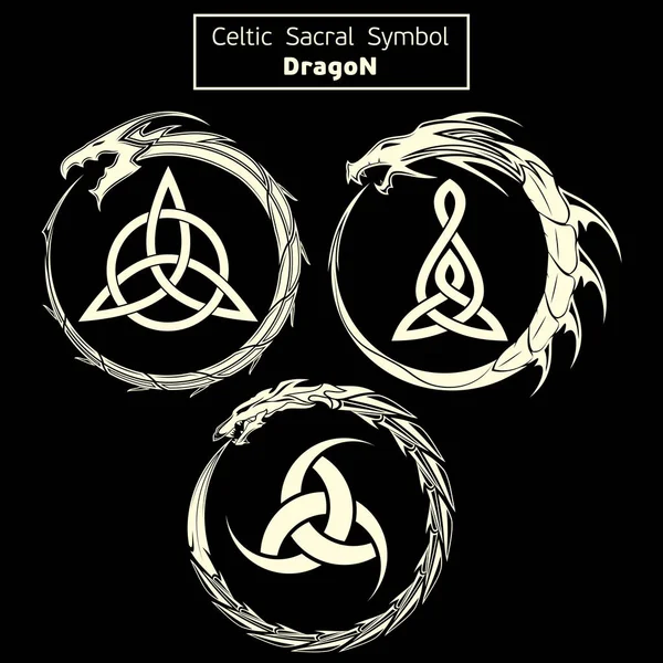 Vektör Sakral Celtic Simge Kümesi Dragon Sihirli Işareti Kutsal Geometri — Stok Vektör