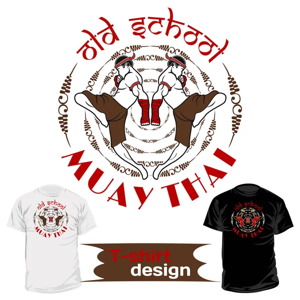 Taylandlı boksör vektör görüntüsü. Eski Tay boks. Bir diz tarafından darbe. Bir yazıt: Tay boks, dövüş kulübü ve eski okul. T-shirt baskı, tekstil, parmak izi için resimler, diğer kullanır. Serin grunge yazdırma. Vektör çizim.