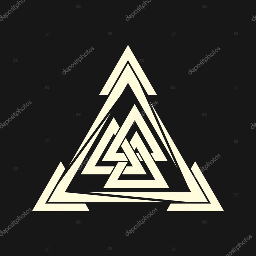 Sacred geometry. Graphic linear triangle. The crossed triangles. Sacred symbol of Vikings. Ancient sacral sign of Celts. Alchemy; religion; philosophy; astrology and spirituality. Triksele. Vector illustration.
