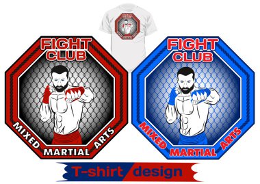 Karışık dövüş sanatları savaşçı çizim vektör. MMA. Sekizgen. Dövüş Kulübü. Savaş şampiyonu. T-shirt baskı, tekstil, parmak izi için resimler, diğer kullanır. Serin grunge yazdırma. Vektör rengi çizim.