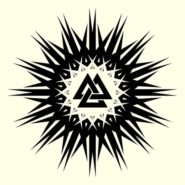 神圣的几何学 神秘的明星维京人的神圣象征 凯尔特人的古代圣器标志 炼金术 占星术和灵性 在黑色太阳的背景下交叉三角形 向量例证 — 图库矢量图片