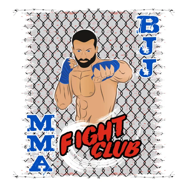 Disegno Vettoriale Del Combattente Arti Marziali Miste Mma Ottagono Campione — Vettoriale Stock