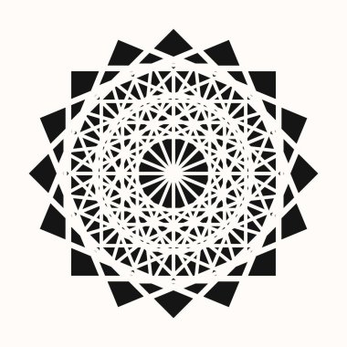 Kutsal geometri. Geometri gizli sembolü. Siyah etnik totemic geometrik dövme. Dairesel Nordic sembolü. Labirent aydınlatır. Vektör çizim.