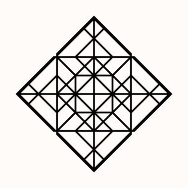 Kutsal geometri. Grafik doğrusal rhombus. Geometri gizli sembolü. Üçgen simgesi. Labirent aydınlatır. Simya; din; Felsefe; Astroloji ve Maneviyat. Vektör çizim.