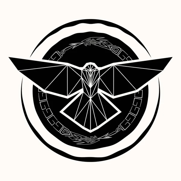 Vektör çizim bir kuyruk ısırma ejderha arka planı açık kanatlı bir kuzgun. Vikingler kutsal iz. Kutsal geometri. Sakral sembolü. Fantastik canavar. Totem. Norman kültür. Vektör çizim.