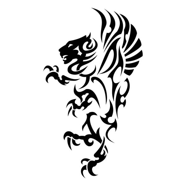 一个梦幻般的生物的矢量图像 纹狮狮 皇家动物 力量和智慧 黑色部落纹身 向量例证 — 图库矢量图片