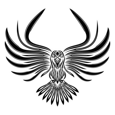Vektör görüntü açık kanatlı bir kuzgun. Kutsal Kelt sembolü. Vikingler iz. Hint totem. Siyah Kabile hayvanlar dövme. Vektör çizim.