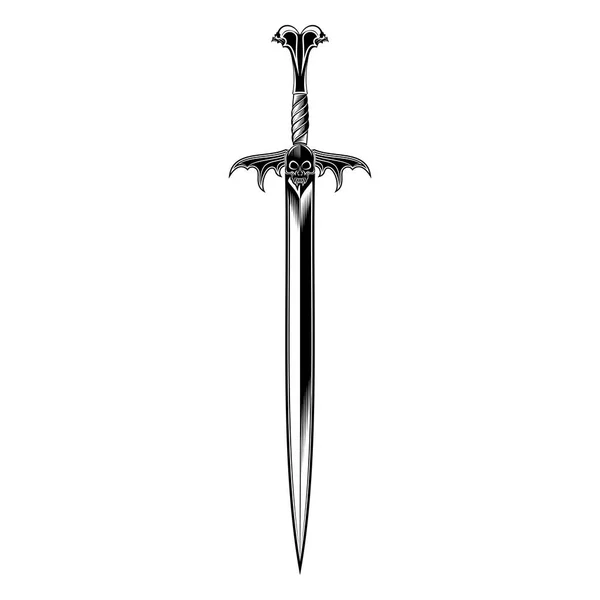 Vektör görüntü bir fantezi kılıç. Dragon's blade knight. Silah bir canavar. Tasarım için çizim. Siyah dövme. Vektör çizim.