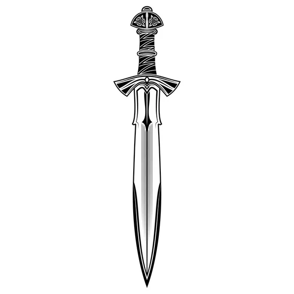 Vektör görüntü bir fantezi kılıç. Viking's blade. Normanlar kutsal silah. Tasarım için çizim. Siyah dövme. Vektör çizim.
