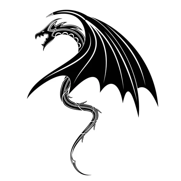 Vector Image Black Dragon Medieval Winged Monster Symbol Wisdom Force — Stock Vector