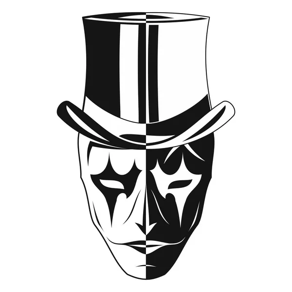 Bir maske bir joker silindir vektör görüntüsü. İki parti - siyah ve beyaz, iyi ve kötü. Tiyatro maskeleri. Tasarım için çizim. Siyah dövme. Vektör çizim.
