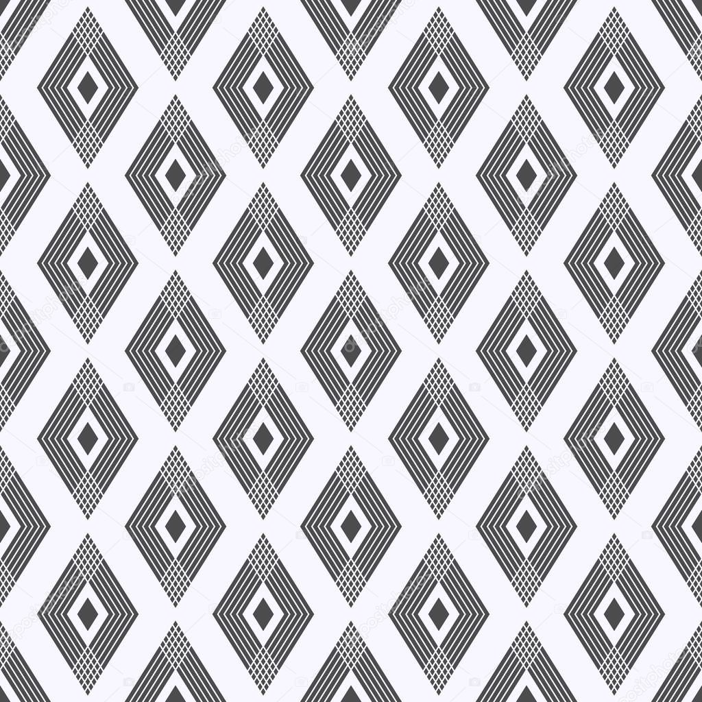 Seamless vector sample from the repeating big and small rhombuses on a light background. Endless texture for textile design. Abstract geometrical texture. Ethnic pattern. Vector color background.