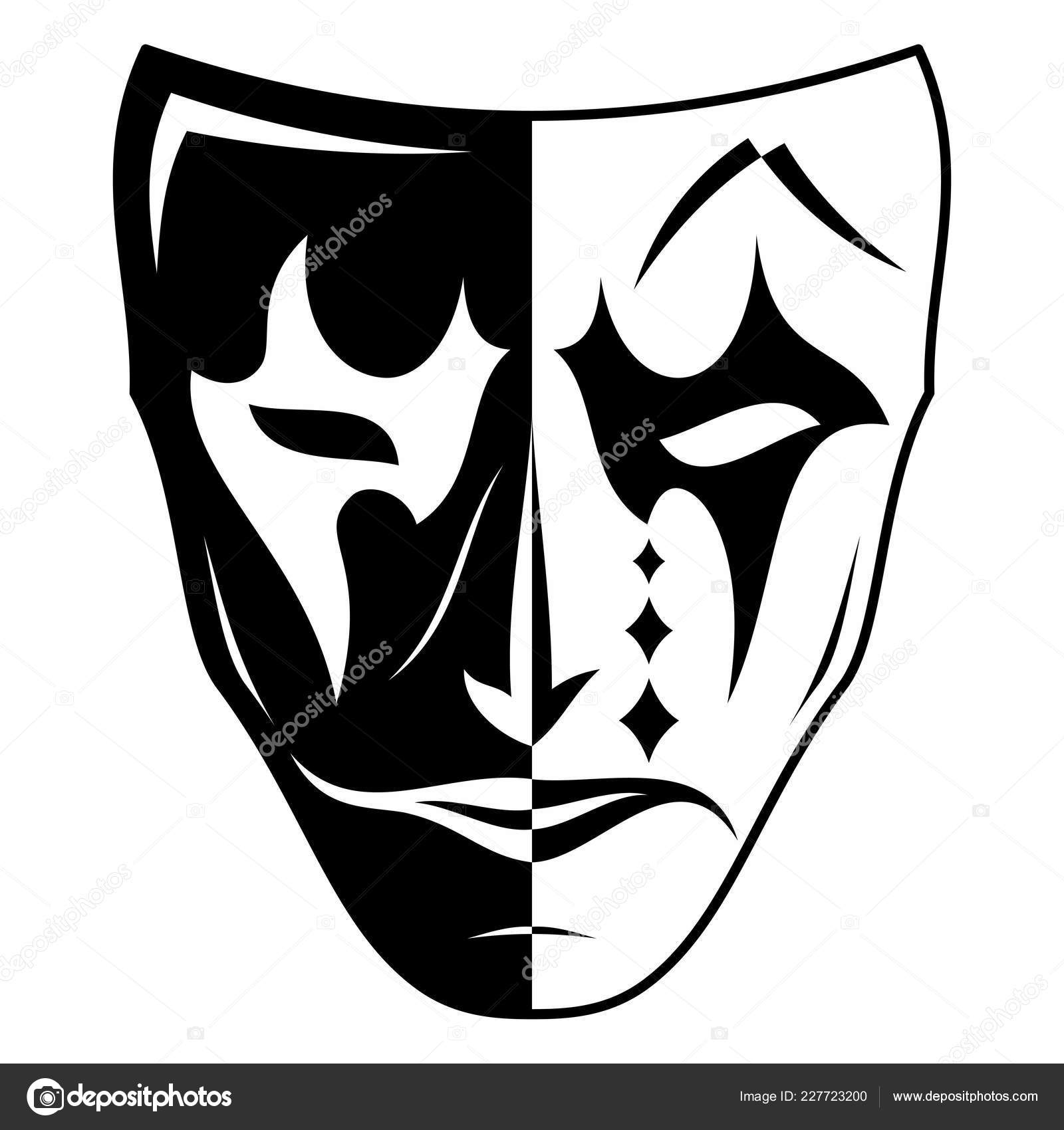 Image Vectorielle Masque Théâtre Deux Parties Noir Blanc