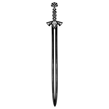 Vektör görüntü bir fantezi kılıç. Uzun kılıç Viking. Normanlar kutsal silah. Tasarım için çizim. Siyah dövme. Vektör çizim.