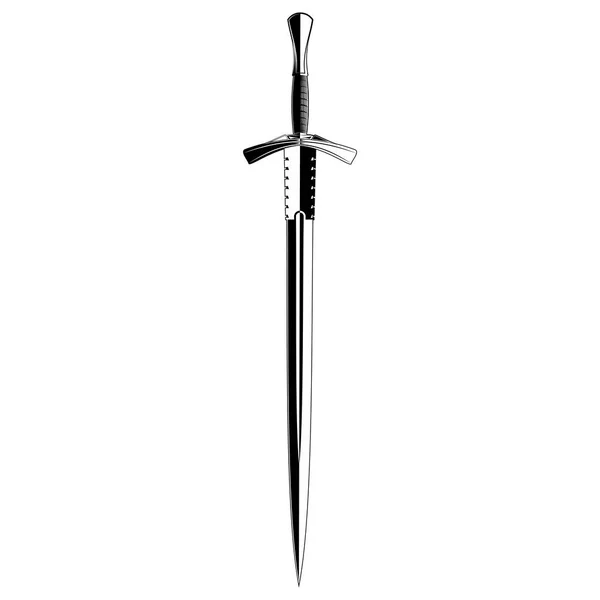 ファンタジー剣のベクター画像 中世の幻想的な王の武器 設計のための図面 黒のタトゥー ベクトル図 — ストックベクタ