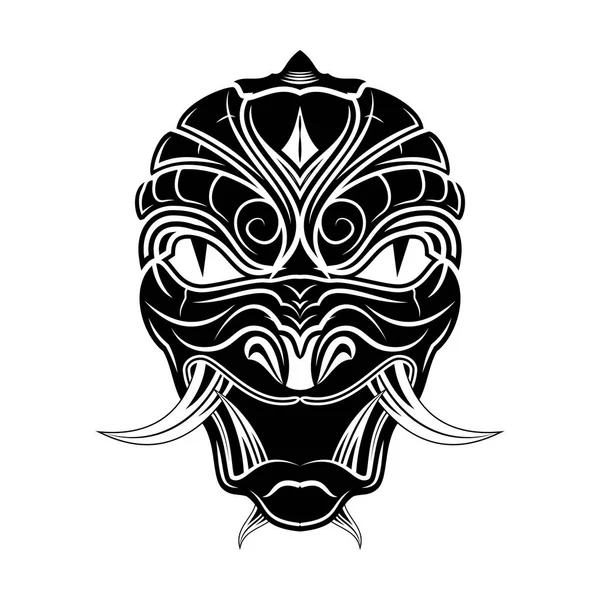 武士面具的矢量图像 一条蛇的头 绘制日本传统的龙面具 恶魔武士 日本恶魔黑色部落纹身 向量例证 — 图库矢量图片